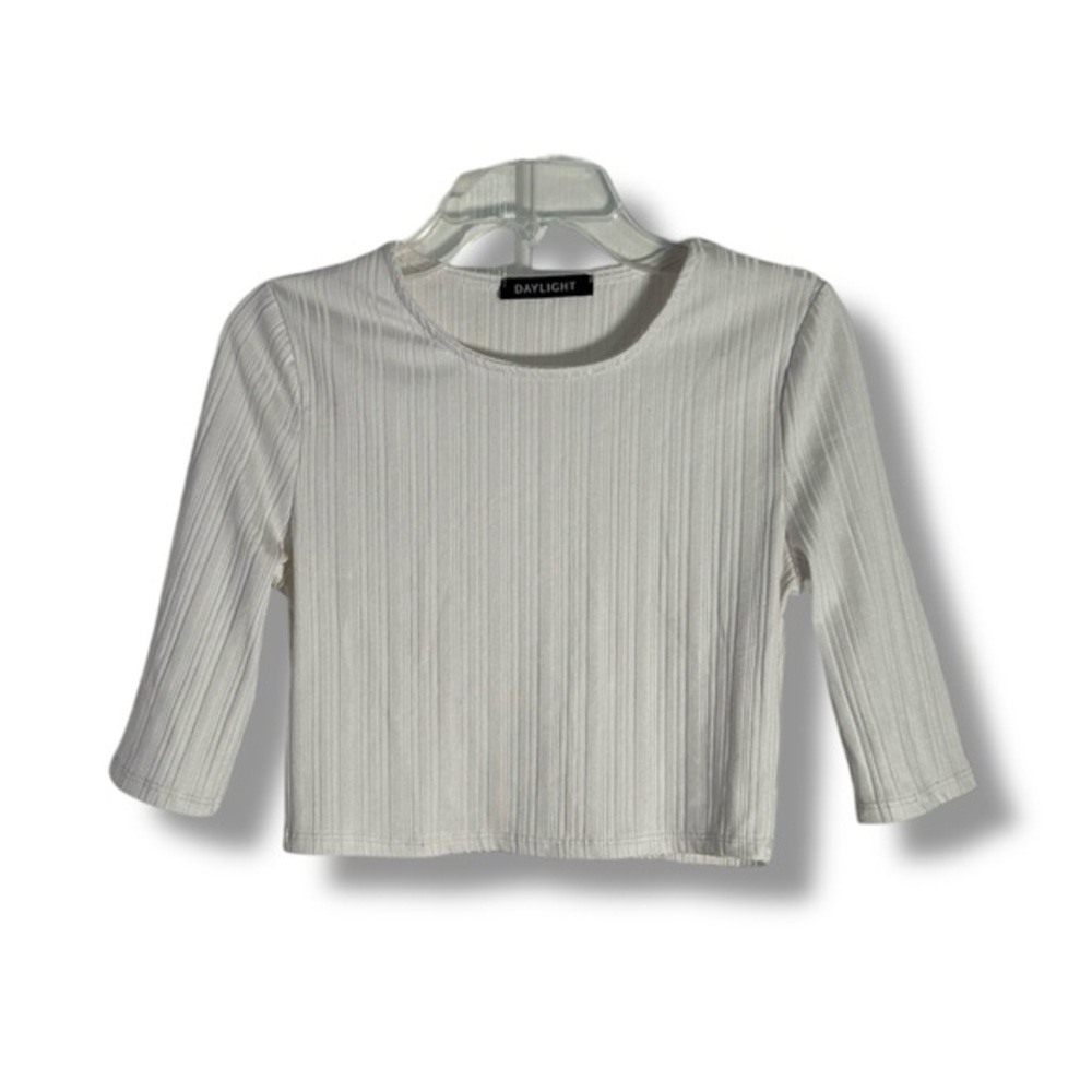 Daylight White Ribbed Style Crop Top Size Medium - “Sky”